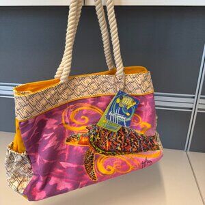 NWT Guy Harvey Sun N' Sand Tote Bag Purple Turtle
